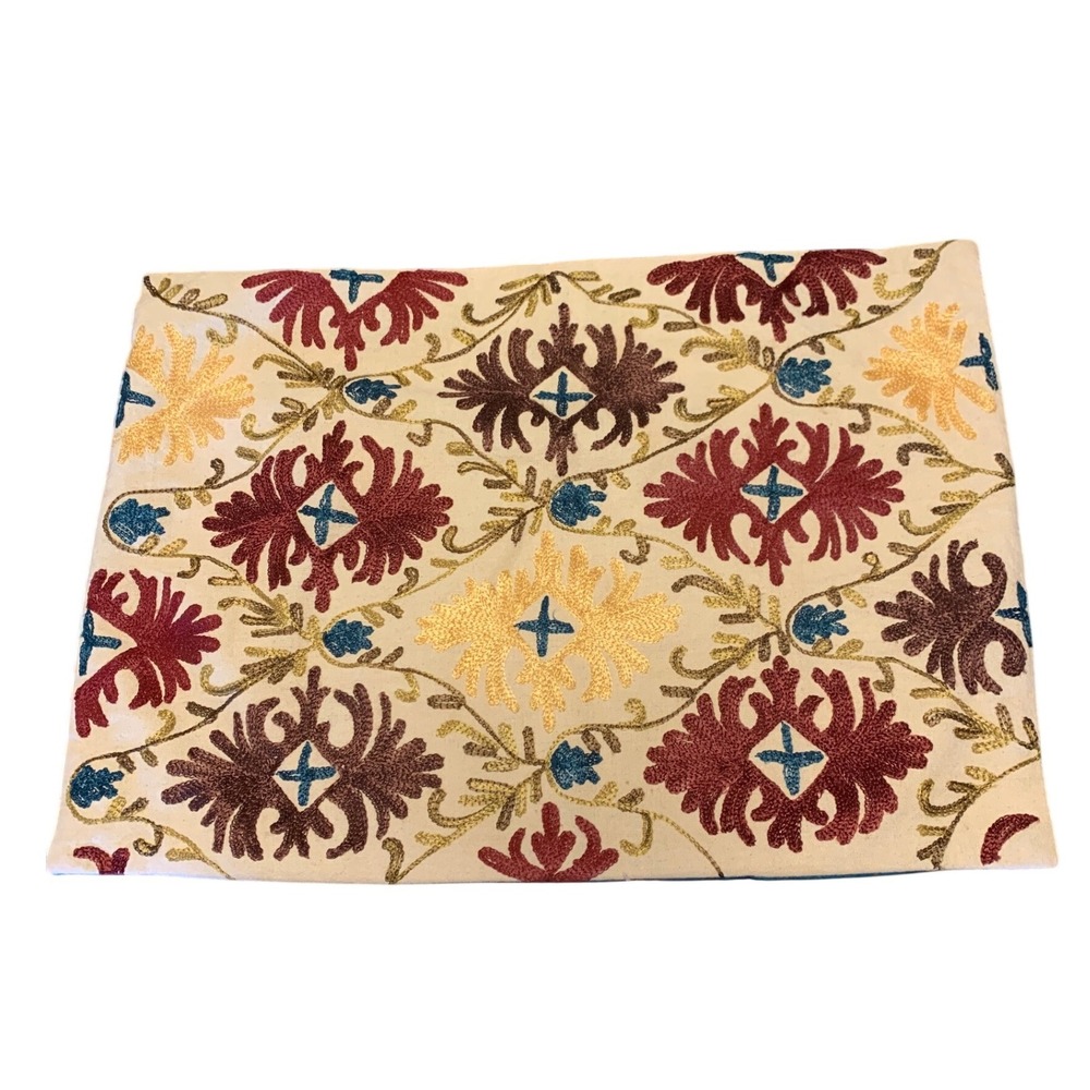 Pier 1 Imports Embroidered Floral Lumbar Pillow Cover 14x20 Boho Turquoise Gold